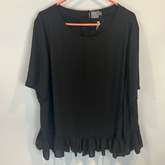 ASOS Curve Short Sl Black Ruffle Hem Tunic Blouse - Picture 1 of 5